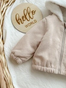 SHEIN Newborn Baby Girl Cute Versatile Pink Corduroy Hooded Jacket, Autumn/Winter Baby Bear Jacket Baby Hooded Cardigan Baby Girl Cute Sweater Jacket Winter Baby Girls Clothes Toddler Winter Jacket Fall
