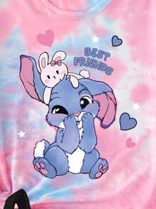 SHEIN Elladie kids 女孩休闲时尚创意可爱卡通针线字母标语印花 T 恤和紧身裤两件套 - 彩色 - 查看 6