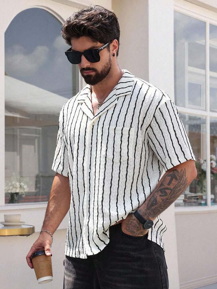 Men's Geometric Pattern Striped Design Multicolor Shirt, Summer