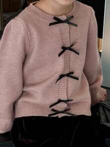 DAZY Young Girl Casual Versatile Bow Decor Sweater - Purple - View 7
