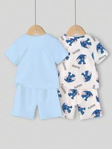 Bộ đồ ngủ 4 món tay ngắn in hình thỏ dễ thương cho bé trai, thích hợp mặc hàng ngày, mùa hè - Nhiều màu - Xem 2
