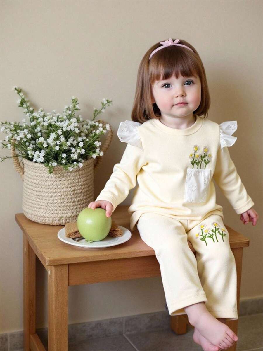 SHEIN Vintaside Kids 女婴T恤套装 - 黃色 - 查看 1