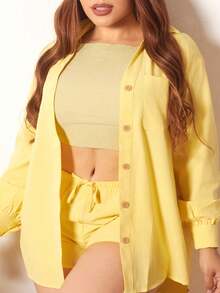 Lupita Cardoza Set cămașă cu mânecă lungă și pantaloni scurți, 2 buc., de primăvară, de culoare pastel