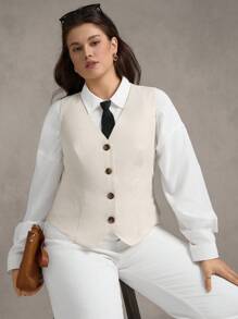 Zelara Áo ghi lê nhung kẻ cỡ lớn dành cho nữ, trang phục công sở thường ngày cho nữ, buổi hòa nhạc đồng quê, trang phục công sở phong cách Stockholm cơ bản, trang phục giáo viên sành điệu, trở lại trường vào mùa thu - Màu be - Xem 5