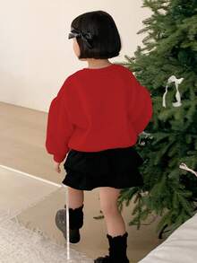 DAZY Young Girls Round Neck Knitted Printed Sweatshirt, Fall Clothes - Red - View 5