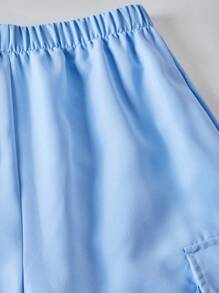 SHEIN ChillGRL 2pcs/Set Teen Girls Letter Print Round Neck T-Shirt + Cargo Pants, Casual Streetwear Style - Blue - View 7