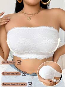 SHEIN White Lace Plus Size Backless Bra With Plant Pattern And Non-Slip Broadside Design