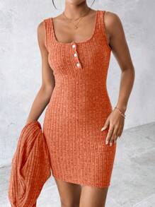 EMERY ROSE 女士性感两件套蓝色连衣裙，秋冬 - 橘色 - 查看 6