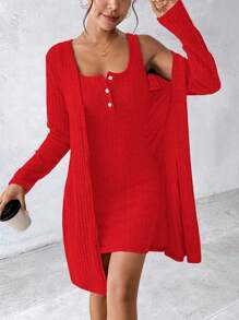 EMERY ROSE Váy xanh gợi cảm 2 mảnh dành cho nữ, trang phục thường ngày mùa thu/đông, quần áo mùa xuân cho trường đại học, vải mùa thu dành cho nữ - Đỏ - Xem 5