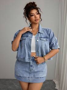 Elenzga 大码浅色水洗休闲牛仔夹克 - 淺色水洗藍 - 查看 5