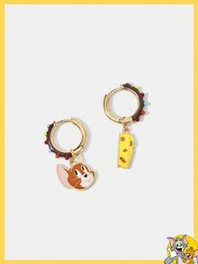 TOM & JERRY X SHEIN Cute Cheese & Cartoon Mouse Earrings - Yellow Gold - View 1