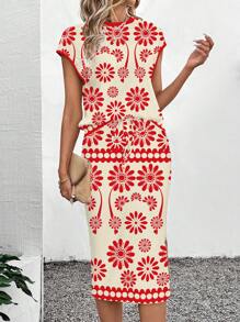 SHEIN LUNE 2 件套女式民族印花裙和上衣套装，适合春夏季 - 彩色 - 查看 3