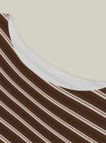 SHEIN Áo thun nữ họa tiết sọc kỹ thuật số hở vai cỡ lớn - Nhiều màu - Xem 3