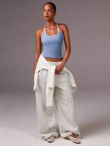 Athîral 女式简约撞色修身短款工字背心，夏季 - 藍色 - 查看 3