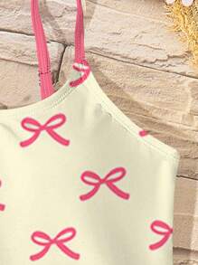 SHEIN Leap Crew Tween 女童休闲简约设计连体泳衣，适合夏季