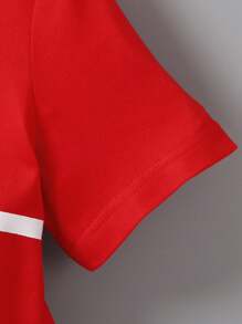 SHEIN Chàng trai trẻ Sọc Vòng cổ Ngắn tay Áo thun Và Bộ quần short - Đỏ - Xem 4