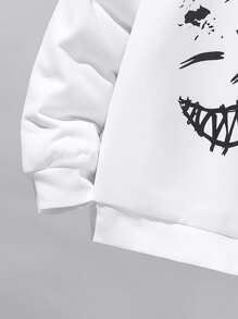 Tween Boys Funny Smiling Face Print Hoodie Set, Suitable For Street Wear And Theme Parties Chic Outfits For Autumn/Winter Fall