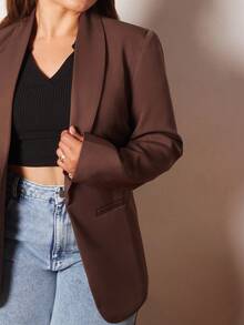 Lupita Cardoza Women's Solid Color Shawl Neck Long Sleeve Casual Blazer  - Coffee Brown - View 3