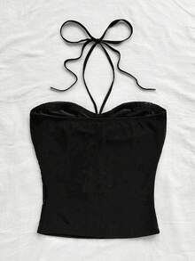 Soleia Party Women's Vacation Casual Sequin Embroidery Backless Halter Top