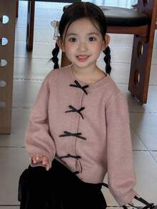 DAZY Young Girl Casual Versatile Bow Decor Sweater - Purple - View 8