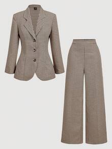 SHEIN MOD Plaid Waist Cinched Women's Long Sleeve Jacket And Pants Casual Suit Set In Fall/Winter,Christmas Clothes For Women,Women's Winter Clothes