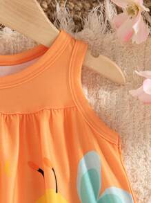 SHEIN Baby Girls' Cute Bee Animal Element Sleeveless Dress, Fashion New Style For Spring & Summer - Orange - View 8