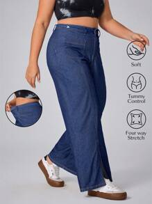 Flexra Plus Size Women Cowgirl Blue Stretchy Personalized Straight Leg Jeans, Rodeo