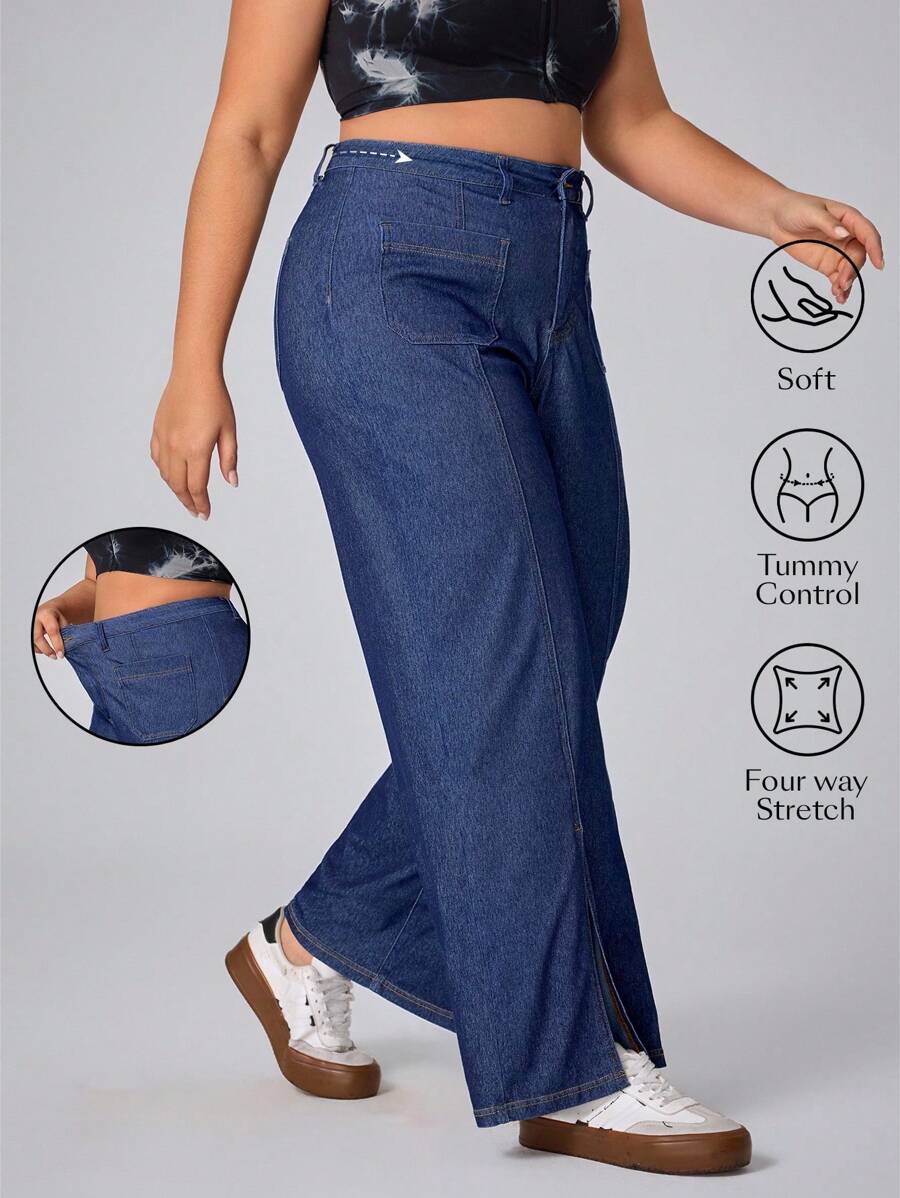 Flexra Plus Size Women Cowgirl Blue Stretchy Personalized Straight Leg Jeans, Rodeo