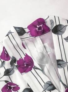 Irokai 日本女性传统花卉印花和服浴衣，夏季节日 - 紫色 - 查看 7