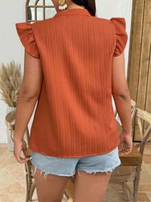 EMERY ROSE 1pc Women Plus Size Plain Crinkle Fabric Ruffle Trim Casual Shirt, Released In July - Orange - View 2