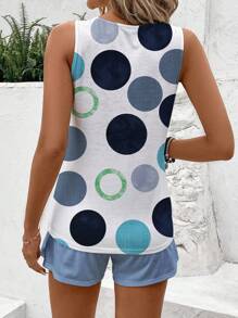 SHEIN LUNE 2pcs/Set Women Casual Polka Dot Pattern Round Neck Vest And Shorts Set, Suitable For Summer Suitable For Going Out - Blue - View 2