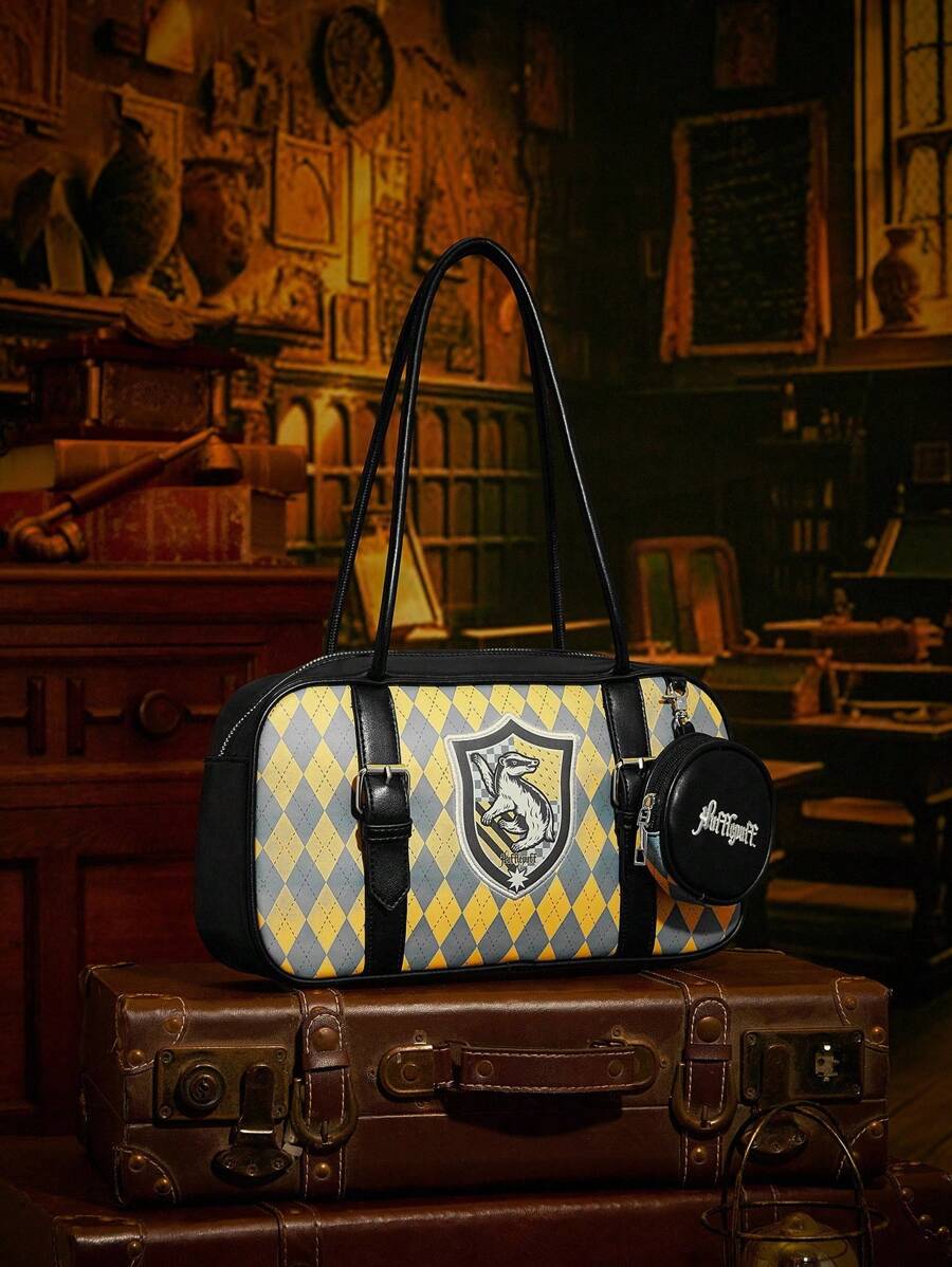 HARRY POTTER X SHEIN Túi đeo vai họa tiết kẻ caro và chữ cái cho nữ - Màu vàng - Xem 1