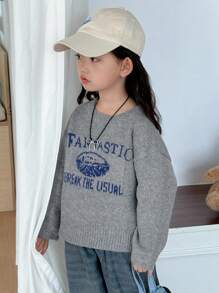 DAZY Young Girl Casual Letter Pattern Sweater, Autumn/Winter - Grey - View 5