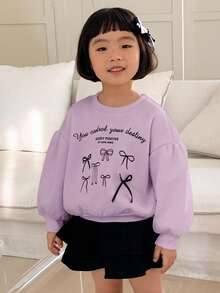 DAZY 女童圆领针织印花卫衣，秋季服装 - 紫色 - 查看 3