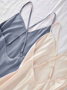 2-Tone Satin Criss-Cross Strap Women's Nightgown Satin Sleepwear Set Silk Sleepwear Women Lingerie Sleepwear Slip Dress Lingerie Satin Slip Dress Sleepwear Women Silk