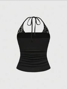 ROMWE J-Fashion Spring/Summer Women's Y2K Punk Skeleton Print 2 In 1 Contrast Lace Sleeveless Bodycon Tank Top, Suitable For Music Festival - Red and Black - View 2