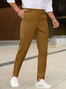 Manfinity Homme Quần ống côn trơn màu thường ngày dành cho nam, thích hợp đi làm, mùa thu - màu nâu - Xem 7