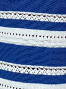 SHEIN EZwear Plus Size Summer Vacation Crochet Blue And White Maxi Sweater Dress - Blue and White - View 6
