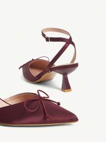 CUCCOO CHICEST 女士尖头缎带蝴蝶结细高跟中跟鞋，舒适浪漫优雅甜美浅粉色正装鞋，适合约会、下午茶、办公室、花园派对 - 中紫紅色 - 查看 11