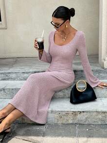 Siren Gaze Elegant Casual Long Fitted Dress For Women, Spring/Autumn Winter - Apricot - View 6