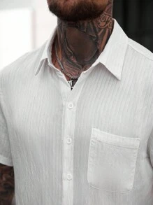 Manfinity CasualCool Bộ đồ nam gồm áo sơ mi ngắn tay và quần short đơn sắc tối giản hàng ngày, bộ đồ vải lanh trắng hai mảnh cho nam, bộ đồ nam hai mảnh mùa hè, bộ đồ quần short trắng hai mảnh cho nam - trắng - Xem 2