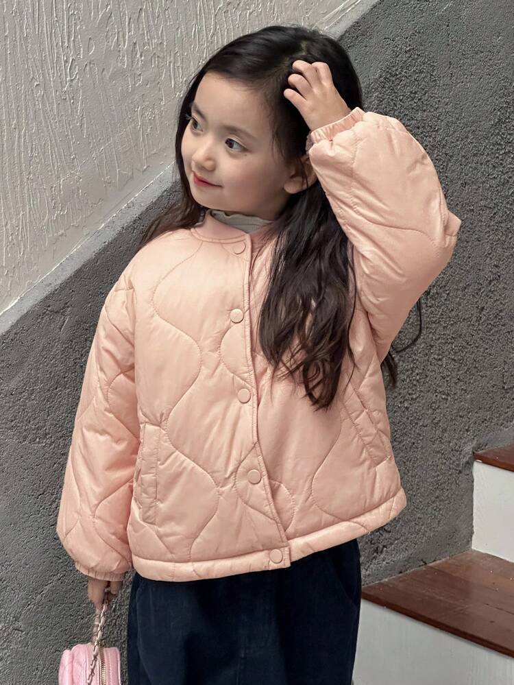 Young Girl Girls' Baseball Collar Padded Coat, Fall