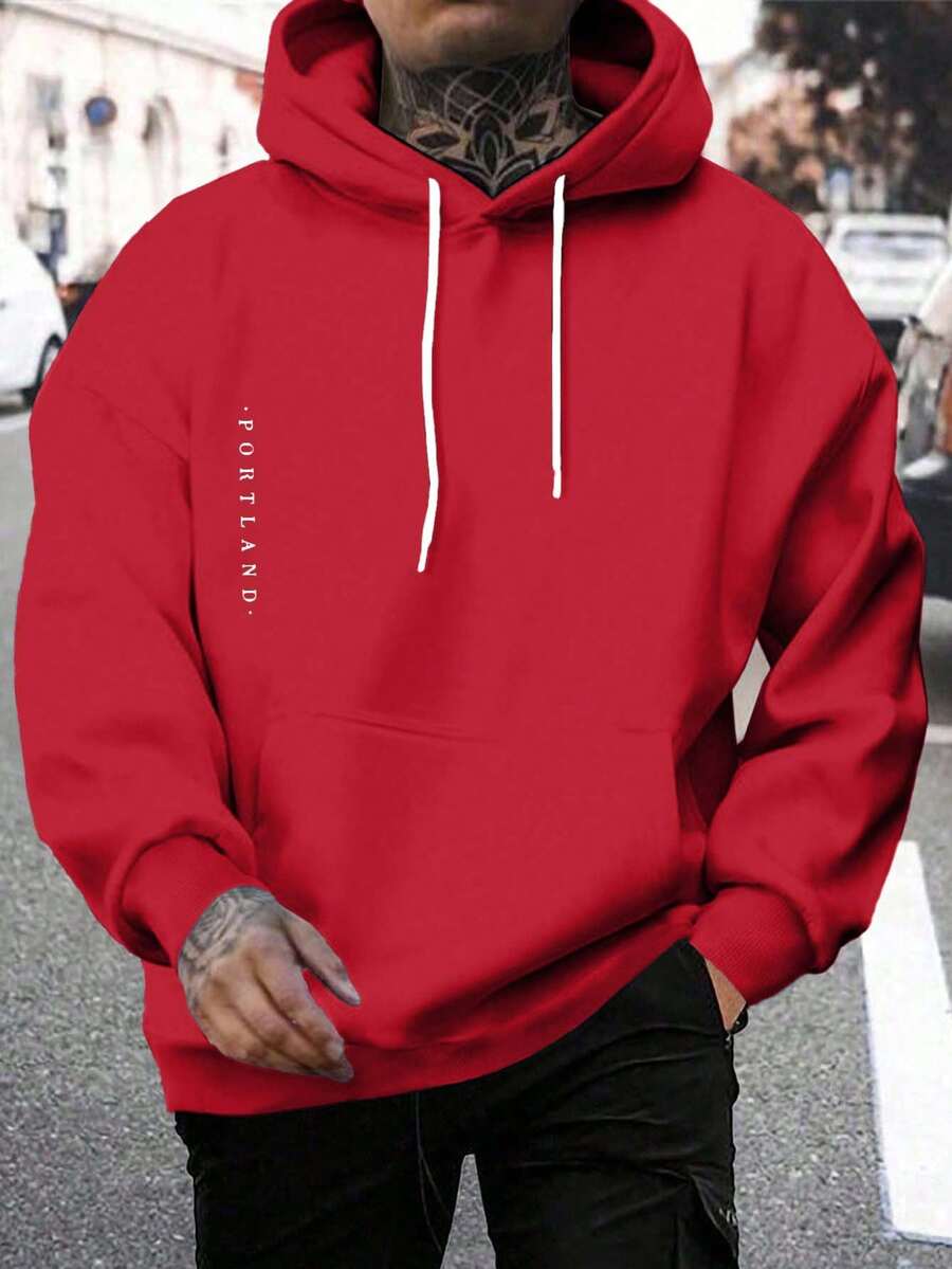 Cotton Men Letter Printed Regular Hoodie Sweatshirt