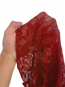 SHEIN Tall Plus Size Women Sexy Sheer Lace Long Sleeve Round Neck Casual Slim Fit High Stretch Christmas Pullover Top T-Shirt