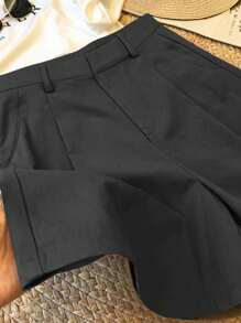 SHEIN 大码女式黑白格子休闲短裤，适合通勤、办公、休闲和户外活动（不含腰带） - 彩色 - 查看 3