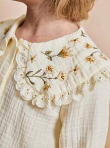 Maija Kids Maija Kids 女童圆领荷叶边刺绣棉质衬衫 - 彩色 - 查看 2