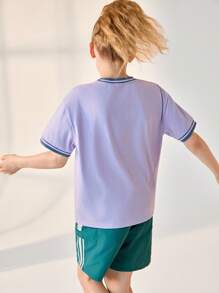 JNSQ T-shirt à manches courtes de sport décontracté pour la rentrée scolaire, T-shirt en coton à col ras-du-cou nervuré avec couleur contrastée pour enfants