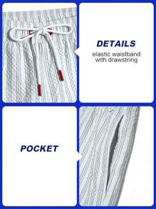 Manfinity Swimmode Men's Striped Print Casual Beach Shorts Men Swimwear White Swim Trunks