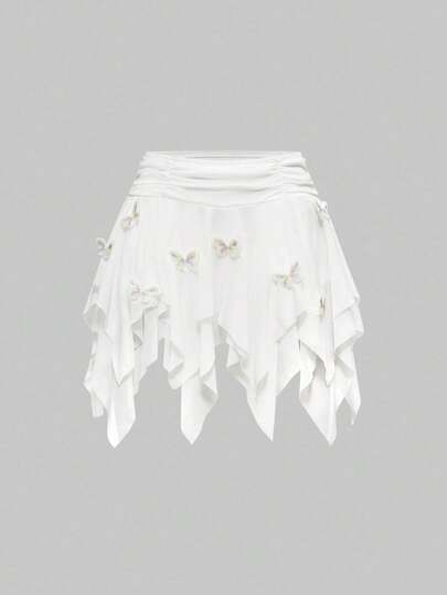 ROMWE Asymmetrical Mesh Butterfly Decor Women's Skirt