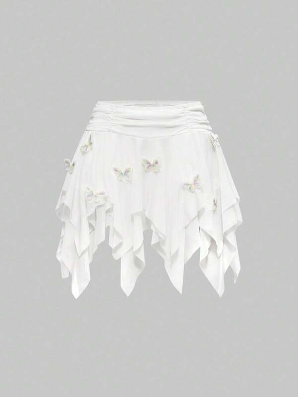 ROMWE Asymmetrical Mesh Butterfly Decor Women's Skirt